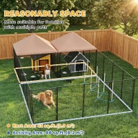 PawHut Large Outdoor Dog Kennel with 2 Rooms, Rotating & Adjustable Height Bowls, 13.5' x 9.4' x 5.1'(m-4)
