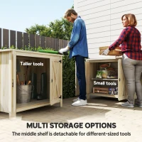 Outsunny Wooden Outdoor Storage Cabinet, Garden Shed Potting Shed with Shelf and Double Doors, Natural Wood(m-4)