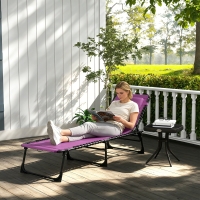 Outsunny Outdoor Folding Lounge Chair, 4-Level Adjustable Chaise Lounge with Headrest, Tanning Chair Beach Bed, Reclining Lounger Cot for Camping, Hiking, Backyard, Purple