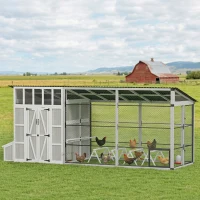 PawHut Large Chicken Coop for 10-15 Hens, Walk-in Outdoor Chicken House with Run, Nesting Box, Waterproof Roof, Perches(m-10)