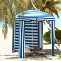 Outsunny 70.1" L x 70.1" W Cabana Umbrella with Walls, Vents, Ruffles, Carry Bag, Beach Umbrella, Blue White Stripe(m-8)