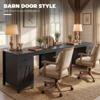 HOMCOM 53" Farmhouse Executive Desk, Computer Desk with Drawers and 2 Cabinets, Study Table for Home Office, Black Wood Grain(m-6)