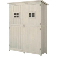 Outsunny 4x1.5ft Wooden Garden Sheds, Outdoor Storage with Windows and Double Door for Gardeners, Grey(m-2)