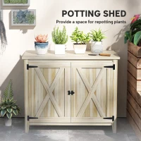 Outsunny Wooden Outdoor Storage Cabinet, Garden Shed Potting Shed with Shelf and Double Doors, Natural Wood(m-5)