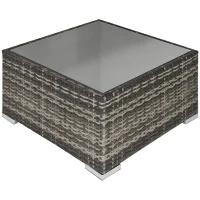 Outsunny Rattan Garden Coffee Table, 25.6" Square Garden Rattan Table with Tempered Glass Top, Deep Grey(m-2)