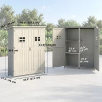 Outsunny 4x1.5ft Wooden Garden Sheds, Outdoor Storage with Windows and Double Door for Gardeners, Grey(m-3)