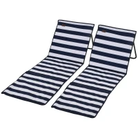 Outsunny Set of 2 Foldable Lounge Chairs with Carry Bag, Adjustable Backrest, Blue and White(m-2)