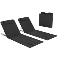 Outsunny 2 Pieces Beach Lounge Chair, Outdoor Folding Chaise Lounge Set w/ Pillow for Sunbath, Snap, Black(m-11)