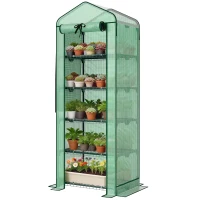 Outsunny Mini Greenhouse with Screen Roof, 5 Tier Portable Small Greenhouse with High Strength PE Cover, Green(m-1)
