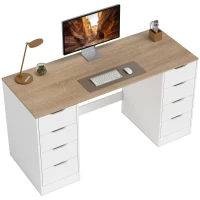 HOMCOM Desk with 8 Drawers, 55.1"W × 20.9"D × 29.5"H Modern Computer Desk for Office, Living Room, White(m-11)
