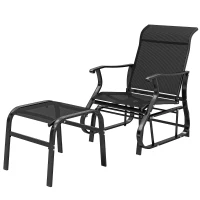 Outsunny Outdoor Glider with Ottoman, Patio Glider Chair Set with High Back, Wide Seat for Porch, Garden, Backyard, Black(m-1)