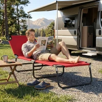 Outsunny Folding Chaise Lounge Pool Chairs, Outdoor Sun Tanning Chairs with 5-Level Reclining Back, Steel Frame for Beach, Yard, Patio, Red(m-8)