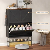 HOMCOM Narrow Shoe Storage Cabinet with 2 Flip Drawers, Slim Shoe Cabinet for 15-20 Pairs, Black Wood Grain(m-9)