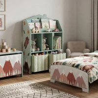 Qaba Kids Bookshelf with Storage, Toy Storage Unit with Book Display, Shelves and Fabric Drawers for Playroom Nursery, Green(m-9)