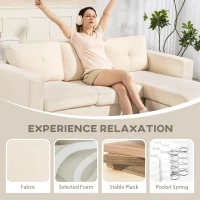 HOMCOM Sectional Sofa with Changeable Chaise Lounge, 3 Seat L-Shaped Sofa, Upholstered Couch for Small Space, Cream White(m-5)