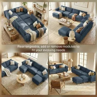 HOMCOM Sectional Sofa, L Shaped Couch with Deep Seat, Movable Ottoman and Pillow-top Armrests, Blue(m-9)