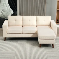 HOMCOM Sectional Sofa with Changeable Chaise Lounge, 3 Seat L-Shaped Sofa, Upholstered Couch for Small Space, Cream White(m-7)