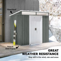 Outsunny 6.5x4FT Galvanised Metal Shed with Foundation Kit, Lockable Garden Tool Storage House with Sliding Doors, Vents, Grey(m-6)