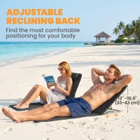 Outsunny 2 Pieces Beach Lounge Chair, Outdoor Folding Chaise Lounge Set w/ Pillow for Sunbath, Snap, Black(m-5)