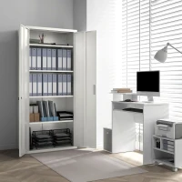 HOMCOM 71" Tall Garage Cabinet, Metal Storage Cabinet with 2 Doors, 4 Adjustable Shelves for Home Office, Study, Garage, White(m-10)