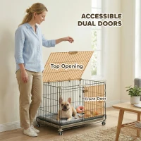 PawHut Foldable Dog Crate, 24 Inch Metal Dog Cage with Removable Tray, Lockable Wheels, 2 Doors for Small Medium Breeds, Black(m-6)