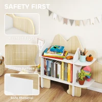 Qaba Dinosaur Themed Kids Bookshelf, 2 Tier Kids Bookcase, for Playroom, Bedroom, Living Room, Kids Room, Natural(m-5)