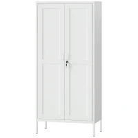 HOMCOM Office Storage Cabinet, Lockable Filing Cabinet with 3 Adjustable Shelves and 2 Doors for Home Office, Garage, White(m-2)