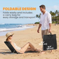 Outsunny 2 Pieces Beach Lounge Chair, Outdoor Folding Chaise Lounge Set w/ Pillow for Sunbath, Snap, Black(m-7)
