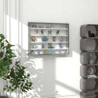 HOMCOM 5-Tier Display Cabinet, Shot Glass Display Case, Glass Curio Cabinet with 2 Glass Doors and 4 Adjustable Shelves, White(m-1)