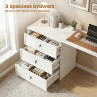 HOMCOM L Shaped Computer Desk Home Office Desk with 3 Drawers White Wood Grain(m-5)