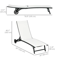 Outsunny Outdoor Lounge Chair Set of 2, Tanning Chair with Wheels, Breathable Mesh for Patio, Backyard, Poolside, Cream White(m-3)