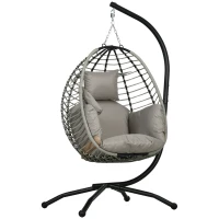 Outsunny Outdoor Hanging Egg Chair with Thick Padded Cushion, Patio Swing Chair, Grey(m-11)