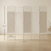 HOMCOM 6 Panel Folding Room Divider Portable Privacy Screen Wave Fiber Room Partition for Home Office White(m-3)