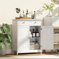 kleankin Freestanding Bathroom Floor Cabinet, Organizer Floor Tower with 2 Door, 2 Drawers, Adjustable Shelf, White(m-1)