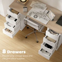 HOMCOM Desk with 8 Drawers, 55.1"W × 20.9"D × 29.5"H Modern Computer Desk for Office, Living Room, White(m-4)