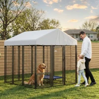 PawHut 5.9' x 5.9' x 6' Outdoor Dog Kennel with Roof, Rotating & 4-Level Adjustable Bowls(m-11)