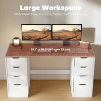 HOMCOM Desk with 8 Drawers, 55.1"W × 20.9"D × 29.5"H Modern Computer Desk for Office, Living Room, White(m-6)