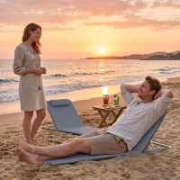 Outsunny 2 Pieces Beach Lounge Chair, Outdoor Folding Chaise Lounge Set w/ Pillow for Sunbath, Snap, Grey(m-9)