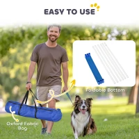 PawHut Adjustable Dog Agility Training Obstacle Set with Weaves Poles and Storage Bag for Pet Dogs Outdoor Games Exercise Blue and White(m-5)