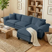 HOMCOM Sectional Sofa, L Shaped Couch with Deep Seat, Movable Ottoman and Pillow-top Armrests, Blue(m-10)