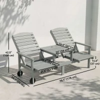 Outsunny Outdoor Bench with Wheels and 3-Position Adjustable High Back, 2 Seater Outdoor Loveseat with Umbrella Hole, Grey(m-3)