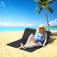 Outsunny 2 Pieces Beach Lounge Chair, Outdoor Folding Chaise Lounge Set w/ Pillow for Sunbath, Snap, Black(m-1)