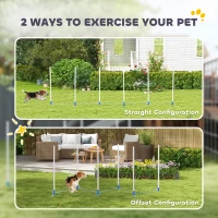 PawHut Adjustable Dog Agility Training Obstacle Set with Weaves Poles and Storage Bag for Pet Dogs Outdoor Games Exercise Blue and White(m-4)