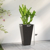 Outsunny 28" Tall Planters, Set of 3 Plastic Flower Pots with Marble Finish and Drainage Holes, Stackable Taper Planters, Brown(m-3)