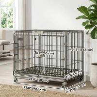 PawHut Foldable Dog Crate, 24 Inch Metal Dog Cage with Removable Tray, Lockable Wheels, 2 Doors for Small Medium Breeds, Black(m-3)
