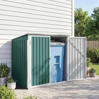 Outsunny Outdoor Steel Wheelie Trash Can, Storage Shed With Double Door & Lid Rubbish Cover for 2 Trash Cans(m-10)