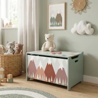 Qaba Toy Box, Kids Storage Chest with Lid, Safety Hinges and Groove Handles, Toy Storage Organizer with Mountain Pattern for Boys, Girls, Green(m-7)