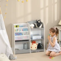 Qaba Kids Toy Storage Organizer Shelf, Children Bookshelf for Bedroom, Playroom, Nursery, Grey(m-1)