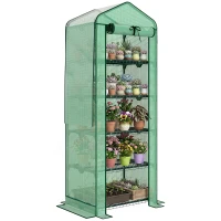 Outsunny Mini Greenhouse with Screen Roof, 5 Tier Portable Small Greenhouse with High Strength PE Cover, Green(m-11)
