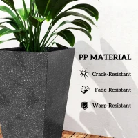 Outsunny 28" Tall Planters, Set of 3 Plastic Flower Pots with Marble Finish and Drainage Holes, Stackable Taper Planters, Black(m-6)